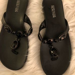 Kenneth Cole REACTION Leather Jeweled Flip Flops
